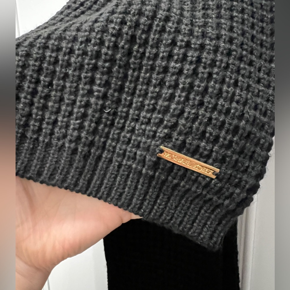Michael Kors Black Knit Beanie and Scarf with Gold Logo